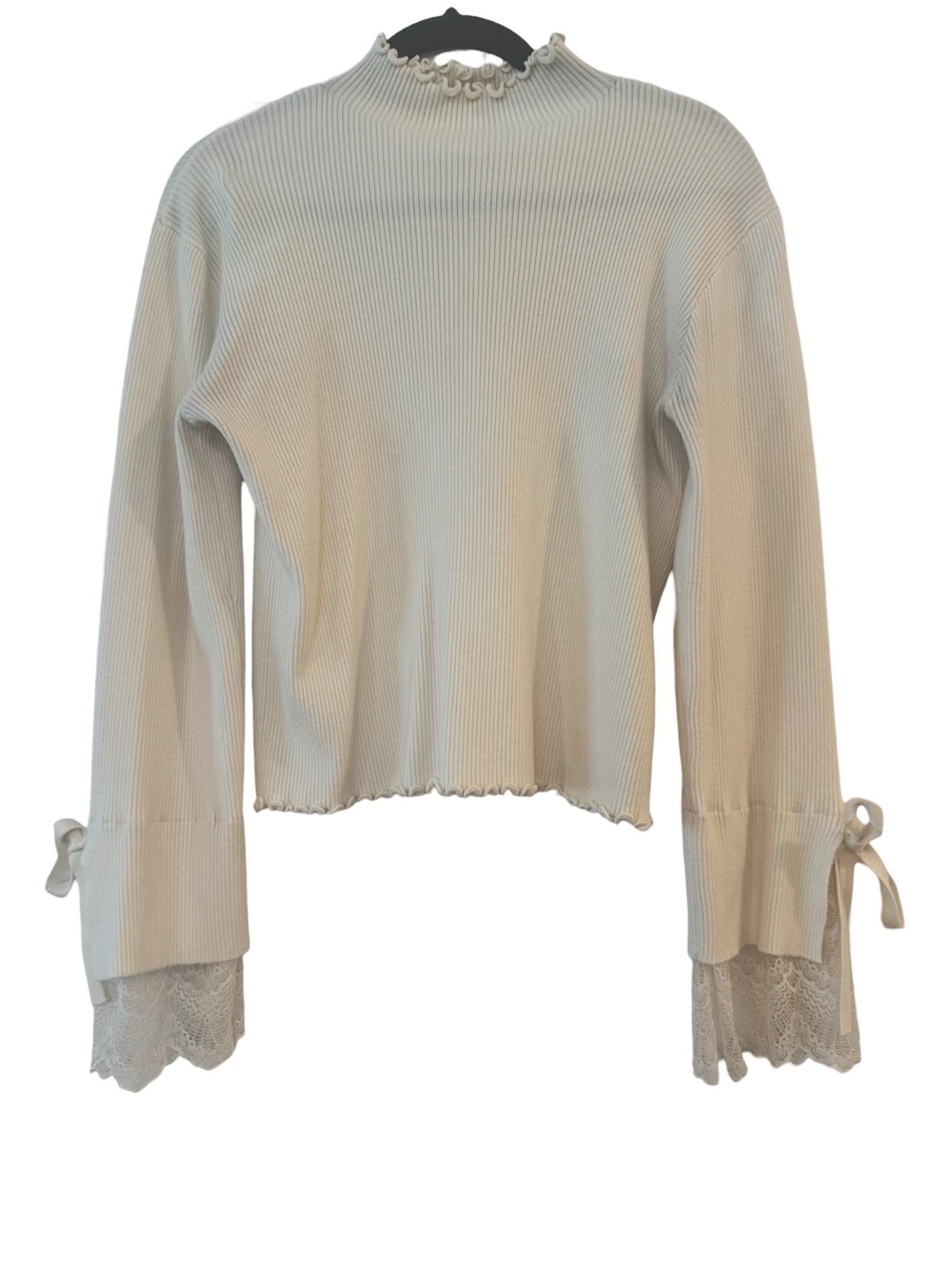 Altar'd State Cream Ruffled Mock Neck Ribbed Top